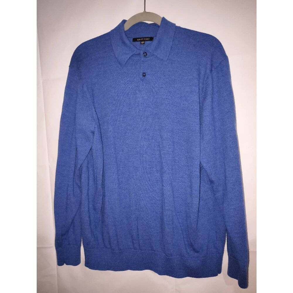 Murano 100% Merino Wool men's long-sleeve polo sweater heathered blue Men's XL O